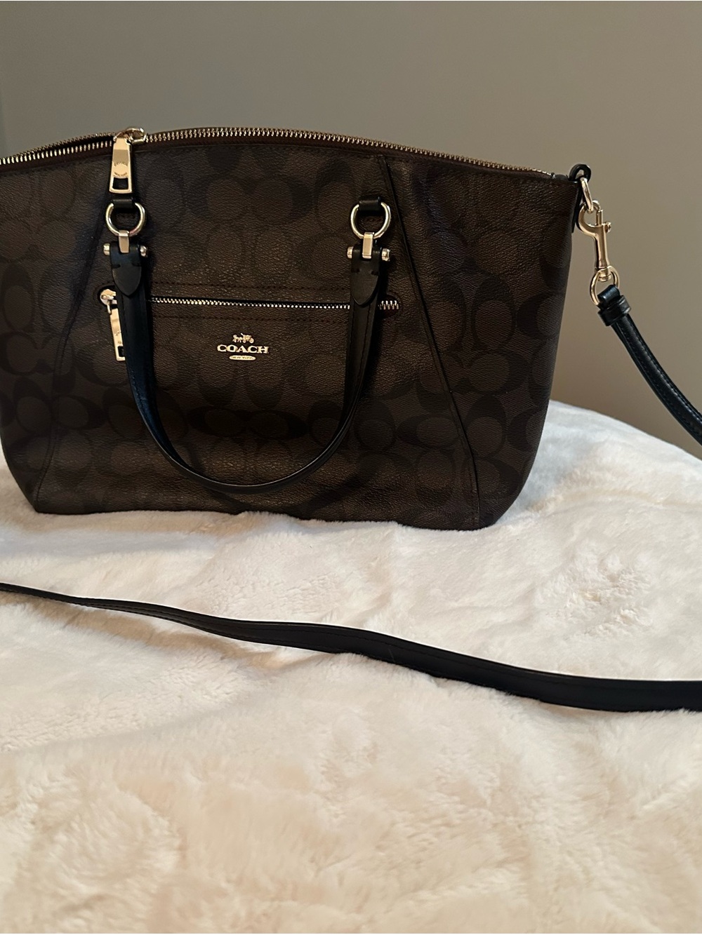 Coach Brown Signature Canvas Tote with Gold Hardware